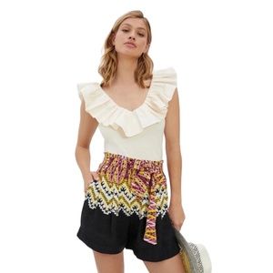 By Anthropologie Belted Linen Blend Shorts